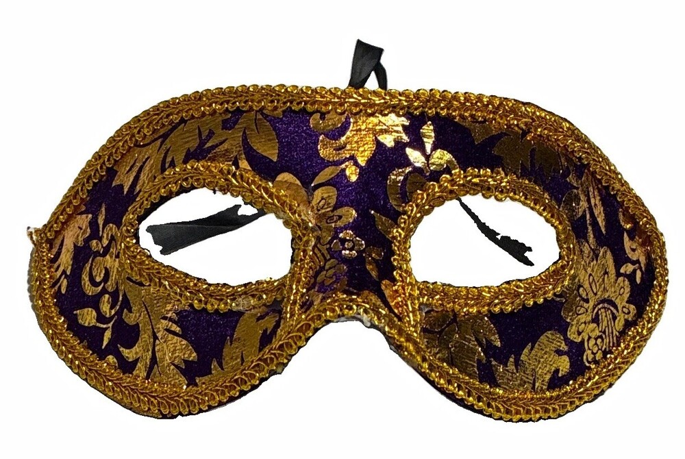 Venetian Masquerade Eyemask Purple/Gold Fabric Adjustable Tie, One Size